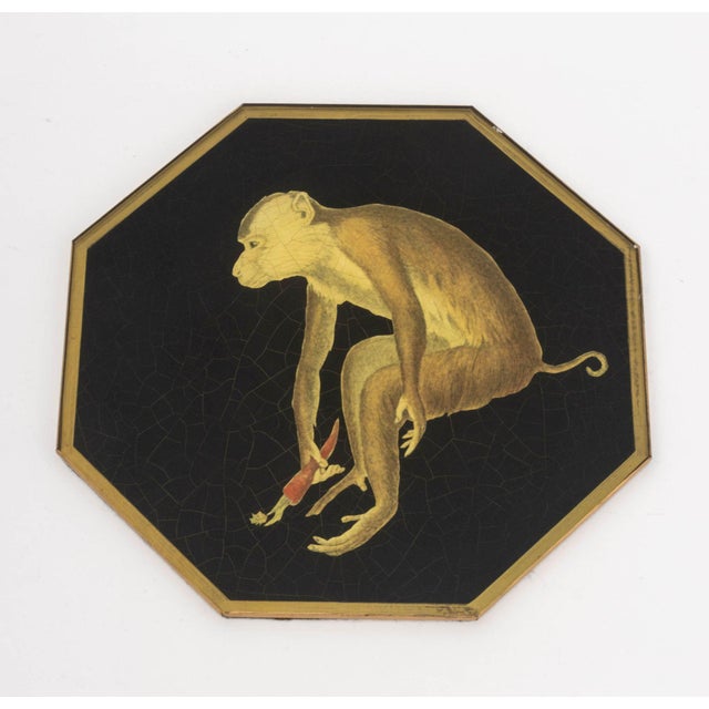 Late 19th Century Two Monkey Decoupage Reverse Painted Octagonal Glass Plates For Sale - Image 5 of 8