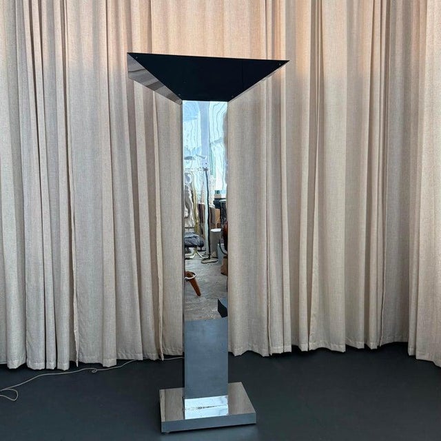 Mid-Century Modern 1980s Postmodern Chrome Skyscraper Torchiere Floor Lamp For Sale - Image 3 of 11