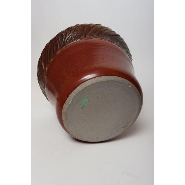 1970s Large Vintage Red, Ochre and Slate Incised Ceramic Planter by Deanna Nichols For Sale - Image 5 of 18