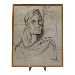 William Oberman Signed Charcoal Portrait Drawing Framed 1953