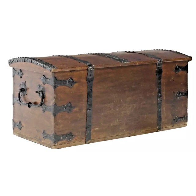 Storage Chest English, Iron-Strapped, Oak, Dome-Topped, 1800s Antique Coffer For Sale - Image 4 of 4