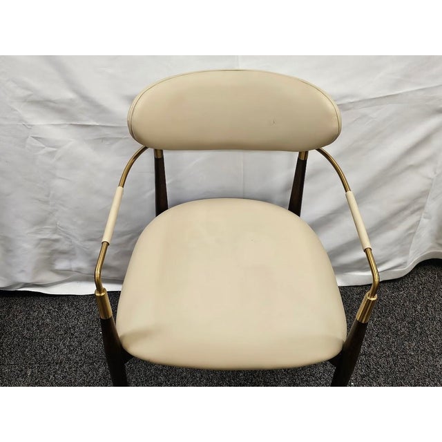 Contemporary Interlude Home "Cidra" Armchair – Walnut, Satin Brass & Cream Latte Vegan Leather For Sale - Image 3 of 9