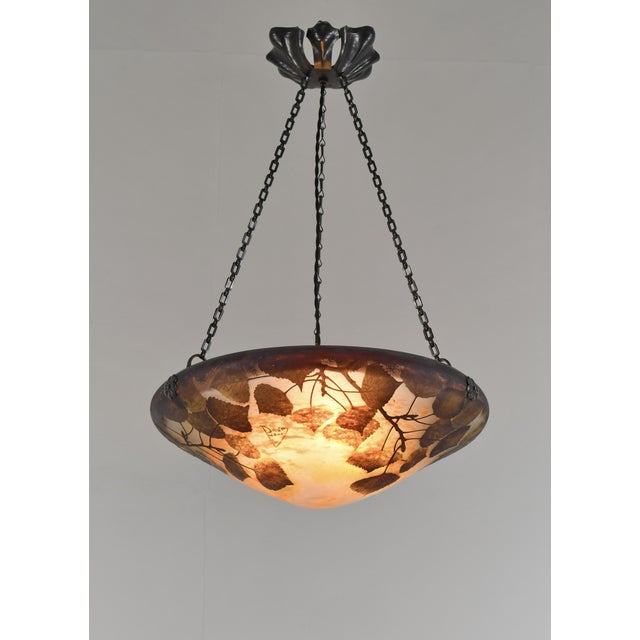 Daum Large French Art Deco Pendant Light by Daum & Majorelle - 1925 Cameo Chandelier France For Sale - Image 4 of 15