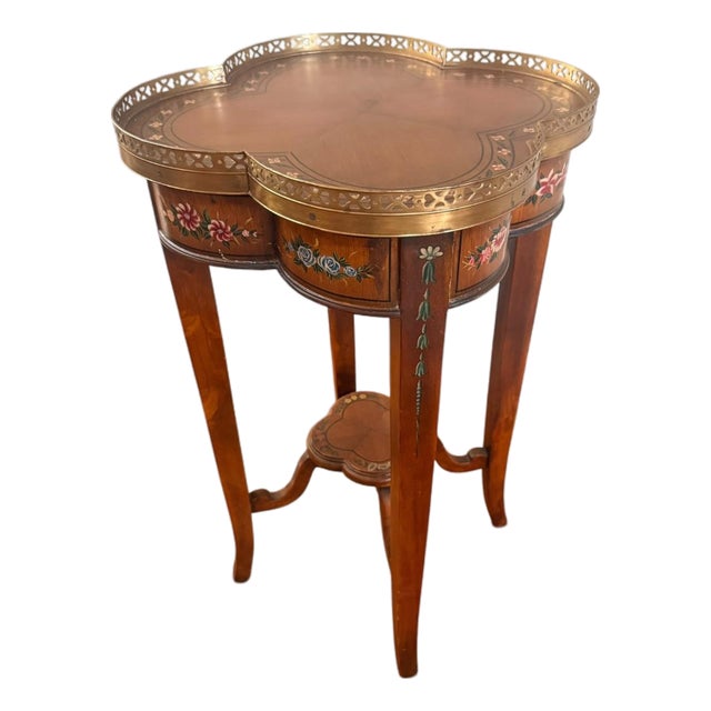 Theodore Alexander Hand-Painted Quatrefoil Accent Table With Brass Gallery For Sale