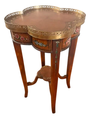 Theodore Alexander Hand-Painted Quatrefoil Accent Table With Brass Gallery