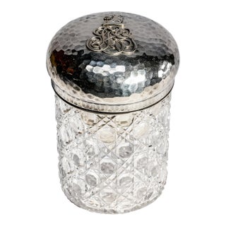 Exceptional Antique French 950 Sterling Silver Crystal Hobnail Tobacco Humidor Canister Tobacciana For Sale