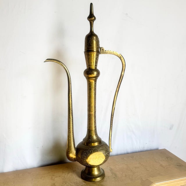 Mid 20th Century Moorish Etched Brass Pitcher/Ewer/Aftaba/Surahi For Sale - Image 11 of 12