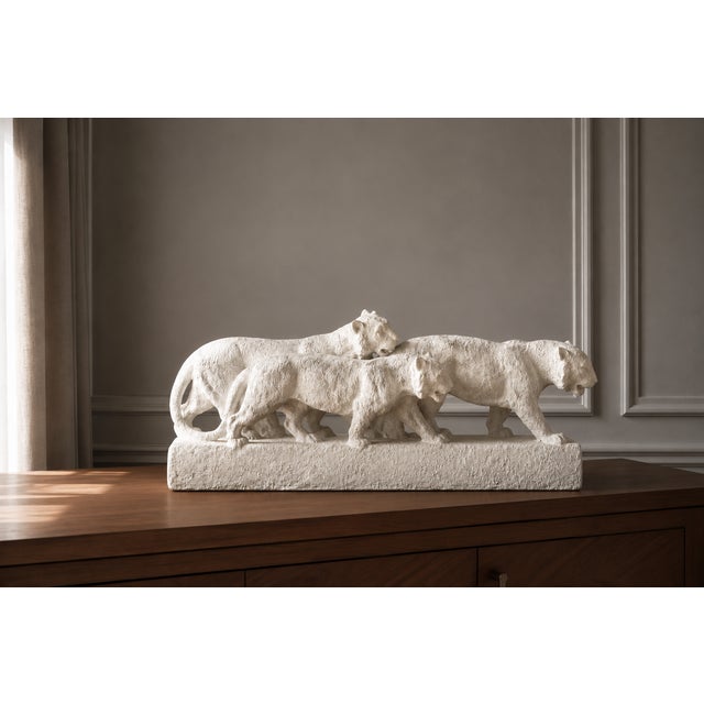 Odyv monumental art deco ceramic sculpture of three lionesses, france, c. 1930 a monumental french art deco ceramic...