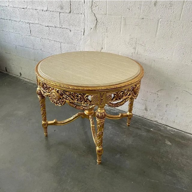 1960s French Baroque Beige Marble Round Coffee Table For Sale - Image 10 of 12