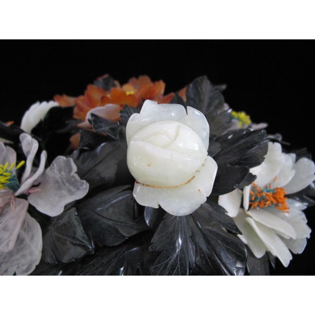 Chinese Carved Jade Carnelian & Quartz Hardstone Flower Centerpiece For Sale - Image 12 of 13
