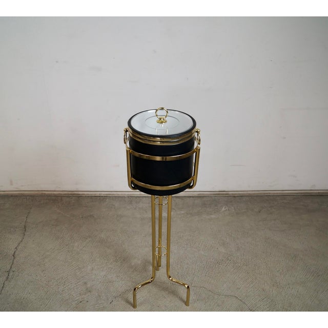 1970’s Hollywood Regency Brass Champagne Ice Bucket Stand With Bucket For Sale In Los Angeles - Image 6 of 12