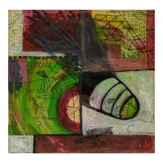 Abstract Expressionist Composition in Green, Red & Black For Sale