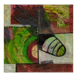 Abstract Expressionist Composition in Green, Red & Black