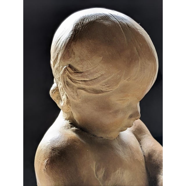 Ceramic Albert Maques Sculpture of Child in Terra Cotta; Early 20th C. For Sale - Image 7 of 9