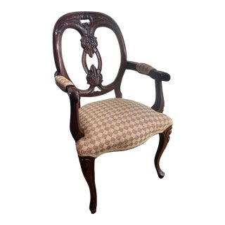 French Handcrafted Mahogany Jacquard Pattern Oval Back Arm Chair For Sale