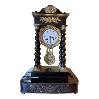 19th Century Napoleon III Portico Clock With Barley Twist Columns With Ottoman Numerals For Sale