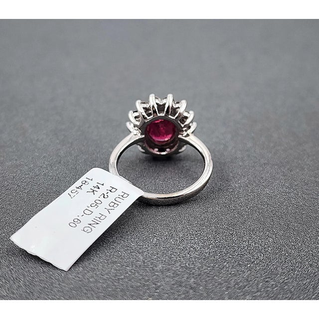 Natural Ruby & Diamond Halo Ring in 14k White Gold – 2.05 Ct Size 5 For Sale In Chicago - Image 6 of 9