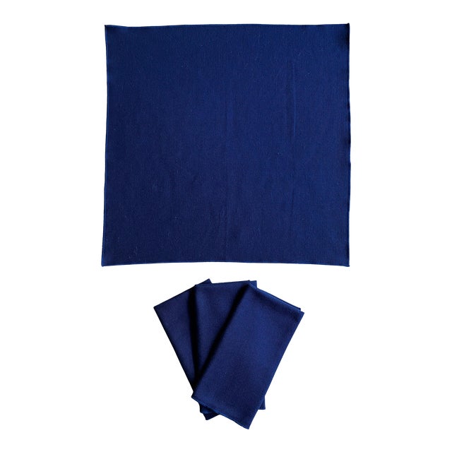 Vintage Deep Blue Navy Pique Cotton Dinner Napkins Set- 4 Pieces For Sale