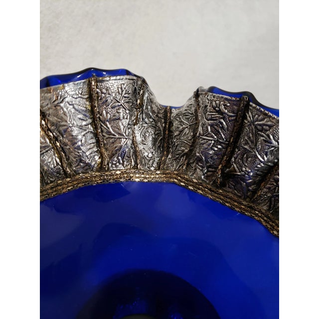 Vintage Morocan Cobalt Blue Glass Pedestal Compote For Sale - Image 9 of 13