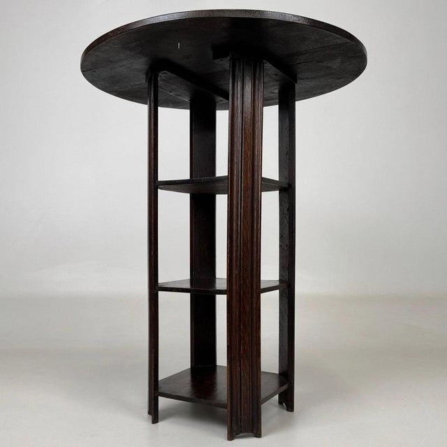 2000 - 2009 Antique Early 20th Century English Oak Round Side Table with Shelved Base For Sale - Image 5 of 9