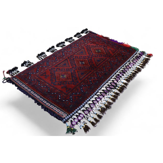 Red Vintage Afghan Nomad Rug Seat Cushion Cover, 1970s For Sale - Image 8 of 18
