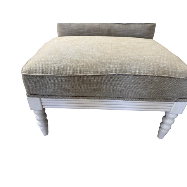 White painted spool chair in the style of Jenny Lind spool furniture. Wonderful addition to a bedroom or guest room. Comfy...