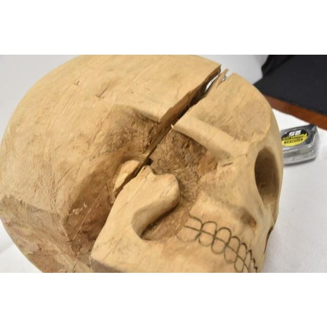 Light Yellow Large Folk Art Skull Wood Carving For Sale - Image 8 of 8