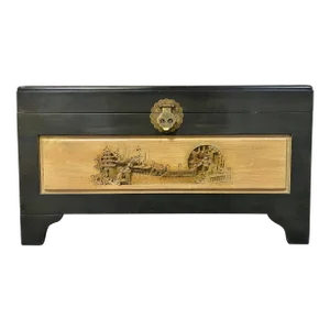 Vintage Hand Carved Wooden Chest by George Foo Company, Hong Kong. Circa 1960s