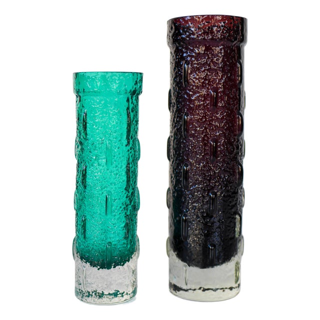 Glass Vases by Aladin for Riihimäen Lasi, Set of 2 For Sale