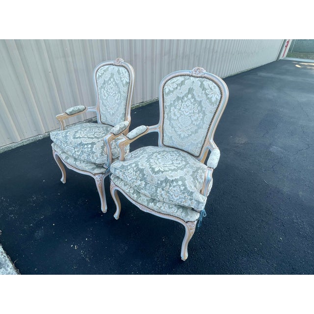 Pair of Vintage French-Style Bergère Armchairs For Sale - Image 9 of 11
