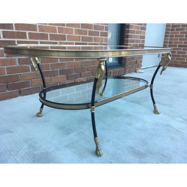 Mid 20th Century Manner of Jansen Brass Swan Head Coffee Table With Claw Feet For Sale - Image 5 of 13