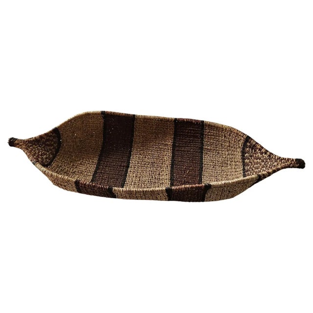 Textile 1960s Handwoven Gambela Canoe Bread Basket For Sale - Image 7 of 7
