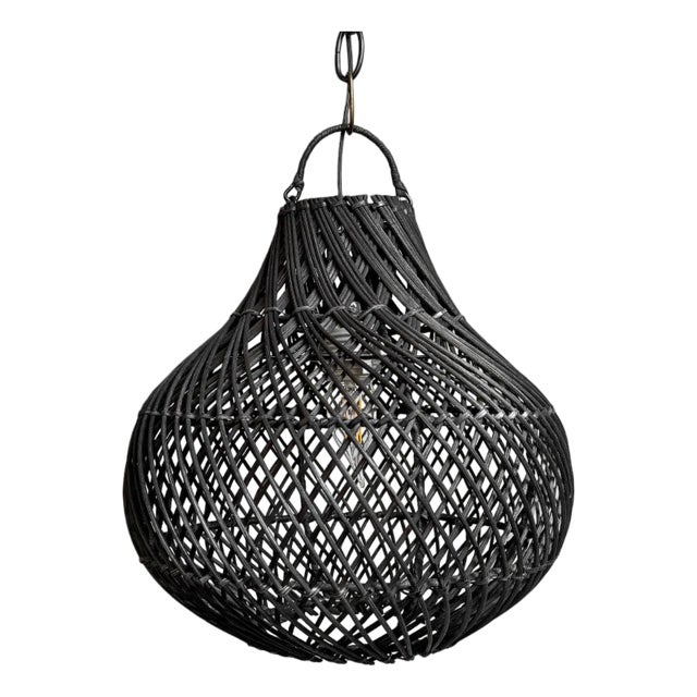 Black Wicker Bawang Pendant Light Small For Sale