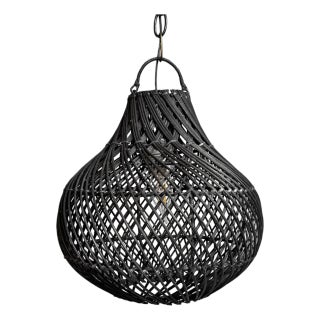 Organic Modern Black Wicker Bawang Pendant Light Small For Sale