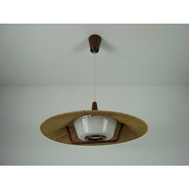 Mid-Century Teak and Cord Shade Hanging Lamp attributed to Temde, 1960 For Sale - Image 4 of 18