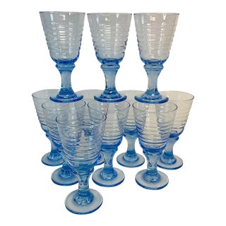Vintage Coastal Boho Chic Beehive Pedestal Goblets - Set of 11. For Sale