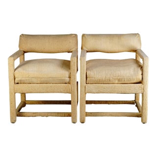 1980s Pair of Parsons-Style Wool Upholstered Armchairs For Sale