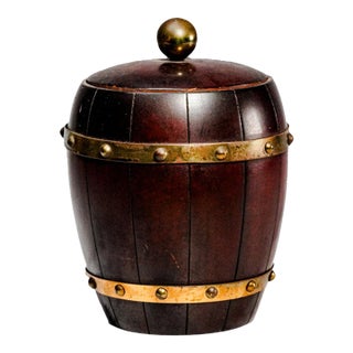 Stately Vintage Wooden Barrel Tobacco Humidor Jar Brass Bound Lidded Tobacco Box Home Decor Man Cave For Sale