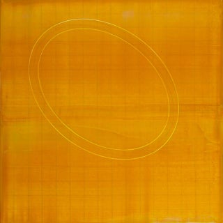 Rebecca Koury Original "Evolution of a Circle #3" Golden Circle Contemporary Abstract Painting, Acrylic on Canvas/Panel, Carmel California Art, 2023 For Sale