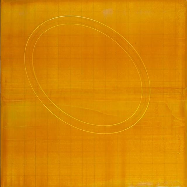 Rebecca Koury Original "Evolution of a Circle #3" Golden Circle Contemporary Abstract Painting, Acrylic on Canvas/Panel, Carmel California Art, 2023 For Sale