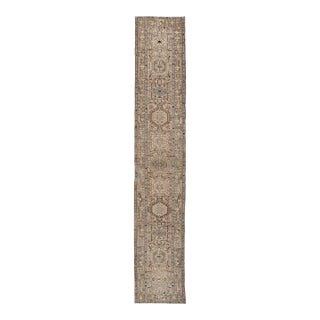Vintage Persian Karadjeh Long Runner With Medallion Design in Natural Wool Tones For Sale