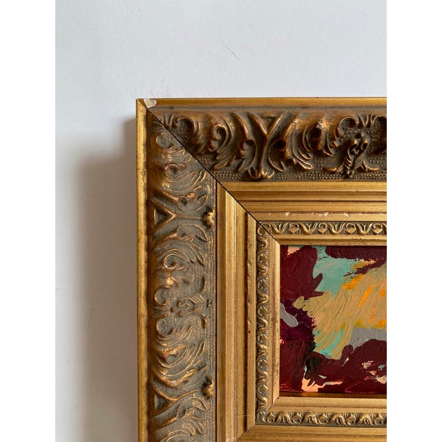 Abstract "Dusty Dusk" Mini Painting With Vintage Frame by Jessalin Beutler For Sale - Image 3 of 3