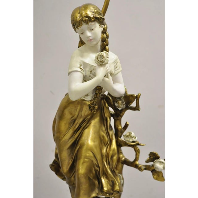 Metal Vintage French Renaissance Moreau Metal Boy and Girl Figural Table Lamp - A Pair For Sale - Image 7 of 12