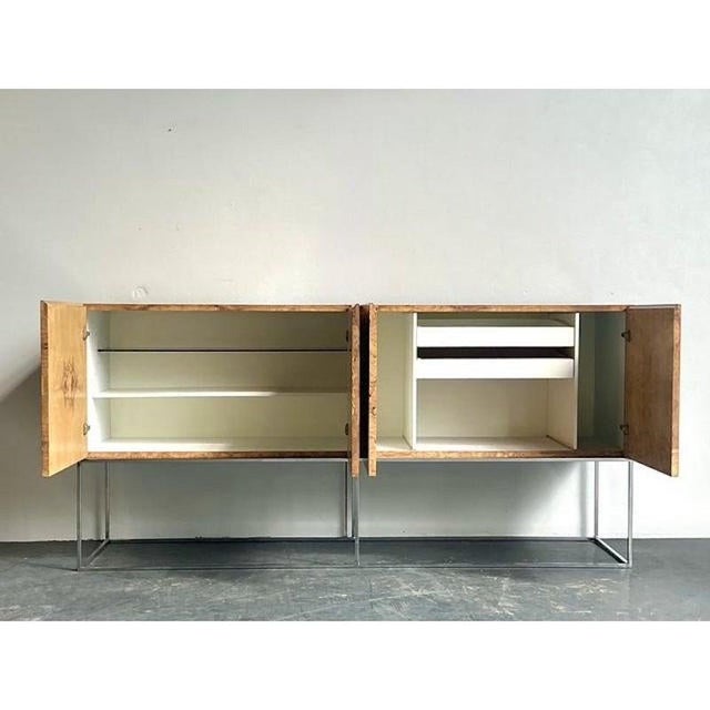 Wood Vintage Boho Book Matched a Burl Wood Credenza After Thayer Coggin For Sale - Image 7 of 11