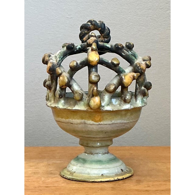 Yellow Vintage Polychrome Ceramic Crown Incensario For Sale - Image 8 of 18