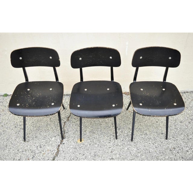 Industrial Industry West Madewell Industrial School Side Chair Black Metal Frame - Set of 3 For Sale - Image 3 of 11