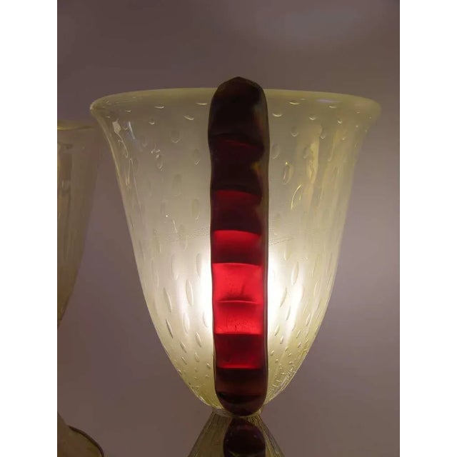Grand Tour Barovier E Toso Grand Pearlized Murano Glass Lamps With Red Accents - a Pair For Sale - Image 3 of 11