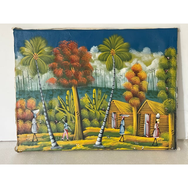 Folk Art Vintage Haitian Naive Folk Art Painting Signed Roberson For Sale - Image 3 of 6