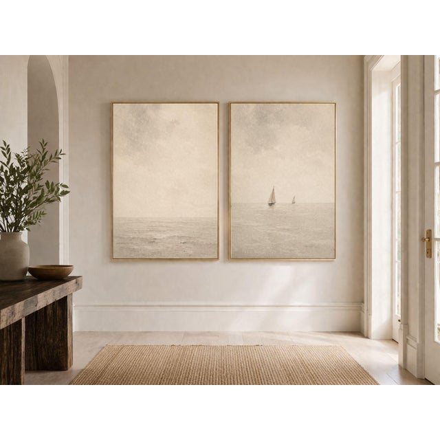 A refined pair of coastal studies featuring softly layered horizons with subtle tonal variation and atmospheric depth. The...