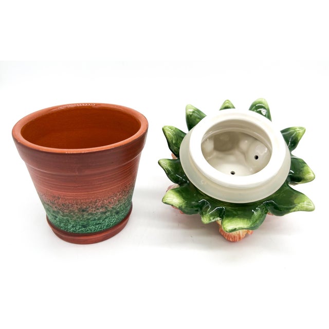 Late 20th Century Vintage Fitz and Floyd “Forever in Bloom” Ceramic Flower Pot Lidded Jar/ Cachepot - European Cottage, Botanical, Cottagecore For Sale - Image 5 of 13